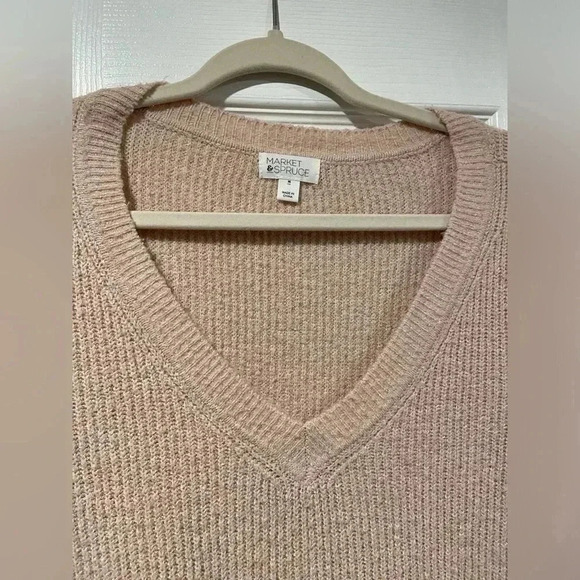 Market & Spruce Light Pink Long Sleeve V neck Ribbed Pullover Sweater Size M - Picture 2 of 10